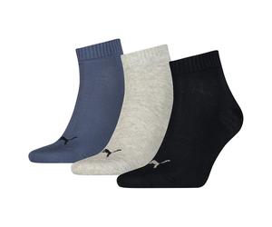 Puma Unisex Adult Quarter Training Ankle Socks (Pack of 3) (Navy/Black/Light Grey) - Size UK 2.5-5