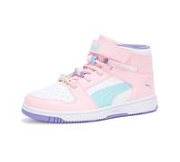 PUMA Unisex Children's Rebound Layup Mid Hook and Loop Shoes Trainers, White Whisp By Pink Light Aqua Ss25, 11 UK Child