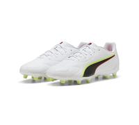 PUMA Unisex King 20 Play Firm Ground/Artifical Ground Football Boots, PUMA White-Glowing Red-Yellow Alert, 9 UK