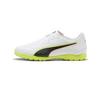 PUMA Unisex King 20 Play Turf Football Boots, PUMA White-Glowing Red-Yellow Alert, 10.5 UK