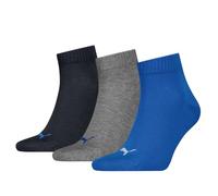 PUMA Plain Recycled Cotton Quarter Sock, Blue/Grey Melange, 9-11 (Pack of 3)