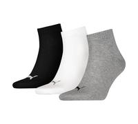 PUMA Unisex Plain Recycled Cotton Quarter Socks (Pack of 3), 882 grey/white/black., 35-38