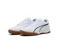 PUMA Unisex Pressing IV Soccer Shoe, White-Aqua-Fizzy Light-SEA Glass, 6.5 UK