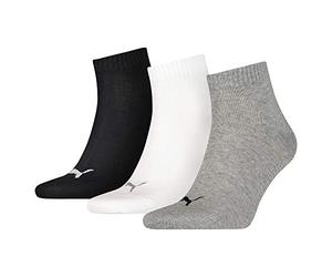 Puma Unisex Quarter Plain Socks (3 Pair Pack), Multicoloured (Grey/White/Black), 6-8 (Manufacturer Size: 39-42)