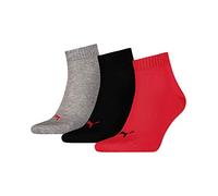 PUMA Unisex Quarter Training Socks (3 Pairs), Multicoloured (Black/Red)