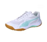 PUMA Unisex SOLARFLASH III W+ Indoor Court Shoe, White-Electric Peppermint, 10 UK