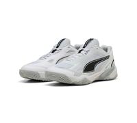 PUMA Unisex SOLARSTRIKE 4 Indoor Court Shoe, White Black-Silver Mist-Platinum Gray, 11 UK