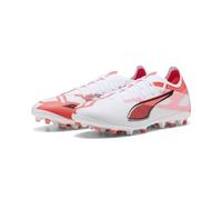PUMA Unisex Ultra 5 Match MG Soccer Shoe, White Black-Glowing RED, 8.5 UK