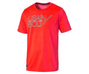 Puma Usain Bolt Logo Tee Neon T-Shirt Casual Training Top - Mens - Red - Size X-Small