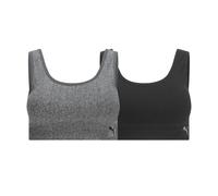 PUMA Women's 2 Pack Seamless Sports Bra Black/Heather Grey Rib Large