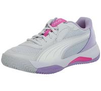 PUMA Women's Nova Court Pickleball Shoes, Silver Mist-White-Vivid Violet, 9, 6.5 UK