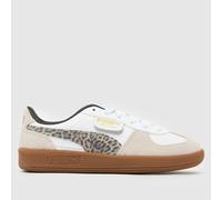 PUMA Women's Palermo Trainers in White & Beige, Leopard Print, Leather, Size: 5 UK 5 (EU 38)
