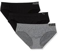 PUMA Women's Plus Size 3 Pack Seamless Bikini Underwear Style Black/Heather Grey, 1X