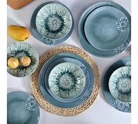PUMELAMI Melamine Dinnerware Sets of 12Pcs,Dishes Set for 4, Blue Dinnerware Sets, Suitable for Indoor and Outdoor Use,Unbreakable,Dishwasher Safe,BPA free