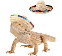 PUMEXFE Mini Sombrero Hats for Bearded Dragon Lizard Cowboy Straw Hat with Adjustable Chin Strap Small Pet Cosplay for Reptile Hamster Leopard Gecko Ferret (1PC)