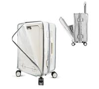 PUMHUBO No Disassembly Luggage Cover with Front Pocket Zipper, Clear PVC Carry On Suitcase Cover for Luggage, Travel Waterproof Transparent Luggage Protector, Clear, 24 inch (Right opening), No