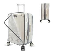 PUMHUBO No Disassembly Luggage Cover with Front Pocket Zipper, Clear PVC Carry On Suitcase Cover for Luggage, Travel Waterproof Transparent Luggage Protector, Expandable, 20 inch, No Disassembly Front
