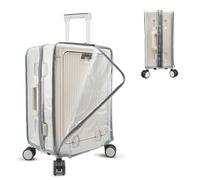 PUMHUBO No Disassembly Luggage Cover with Front Pocket Zipper, Clear PVC Carry On Suitcase Cover for Luggage, Travel Waterproof Transparent Luggage Protector, Expandable (Front Access Only), 24 inch