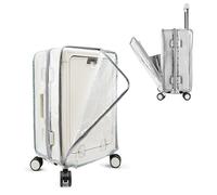 PUMHUBO No Disassembly Luggage Cover with Front Pocket Zipper, Clear PVC Carry On Suitcase Cover for Luggage, Travel Waterproof Transparent Luggage Protector, Full Access (No Removal), 24 inch (Left