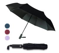 Pumi-geous Automatic Travel Umbrella Windproof Lightweight Strong Compact 8Ribs Collapsible Backpack Umbrella Suit For 2 Adult (Black)