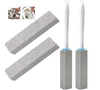 Pumice Stone Cleaning Set | 2 Toilet Pumice Stone with Handle + 2 Pumice Stones Removing Limescale, Stains & Rust, Multi-Surface Scouring Stick for Toilets, Stoves, Grills & Bathrooms