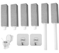 Pumice Stone for Toilet Cleaning Stone 2 Cleaning Handle and 6 Cleaning Stones Refill 2 Self Adhesive Hook Toilet Pumice Cleaning Stone with Extra Long Handle Toilet Scrubber for WC Bathroom Sink