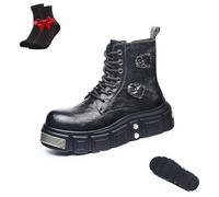 Pumio Men's Platform Ankle Goth Boots,Leather Platform Punk Ankle Boot,Anti-slip Outdoor Combat Shoes With Side Zipper (Black,6.5)