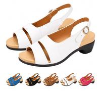 Pumio Podiflex Sandals, Women’s Orthopedic Wedge Sandals Womens Sandals Low Heel, Open Toe Slingback Sandals for Women with Adjustable Buckle Strap, Summer Casual Dress Shoes(White,8UK)