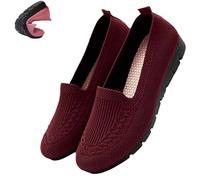 Pumio Women’s Orthopedic Slip On Loafers, Breathable Knit Mesh Walking Shoes with Arch Support, Lightweight Non-Slip Comfort Flats for Work, Travel, Casual Everyday Wear(Red,6UK)