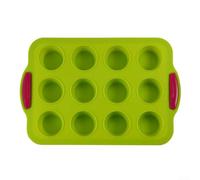 Pumixiy 12-Hole Silicone Mini Muffin Pan, Non- Baking Tray for Cupcakes, Egg Bites, Tarts, Cheesecakes, Oven Microwave Dishwasher Safe,Non- Premium Coated(Green)