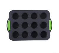 Pumixiy 12-Hole Silicone Mini Muffin Pan, Non- Baking Tray for Cupcakes, Egg Bites, Tarts, Cheesecakes, Oven Microwave Dishwasher Safe,Non- Premium Coated(Grey A)