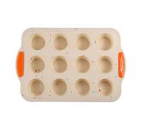 Pumixiy 12-Hole Silicone Mini Muffin Pan, Non- Baking Tray for Cupcakes, Egg Bites, Tarts, Cheesecakes, Oven Microwave Dishwasher Safe,Non- Premium Coated(Beige)