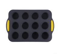 Pumixiy 12-Hole Silicone Mini Muffin Pan, Non- Baking Tray for Cupcakes, Egg Bites, Tarts, Cheesecakes, Oven Microwave Dishwasher Safe,Non- Premium Coated(Grey B)