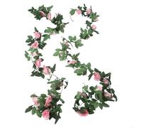 Pumixiy 2-Pack Artificial Floral Vines 2.2m for Home Décor, Realistic Silk Roses and Lush Green Foliage for Wedding Event Ambiance - Easy Maintenance(pink)
