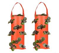 Pumixiy 2 Pack Upside Down Grow Bags For Strawberries Tomatoes Peppers Herbs Hanging Planters With Multiple Pockets Space Saving Garden Fabric Pots 62X25Cm(G)