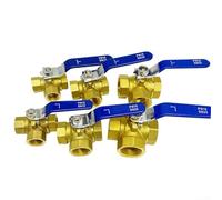 Pumixiy 3-Way Brass Ball Valve L/T Bore, For Water Oil Gas Plumbing Fixture 1/4" 3/8", 1/2", 3/4" 1" Internal Thread Fixed Structure Manual Lever(DN25 L type)