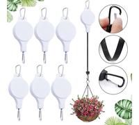 Pumixiy Adjustable Retractable Plant Hanger 6-Piece Set with Sturdy Construction for Secure Holding of Pots and Feeders in Various Weather Conditions