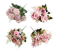 Pumixiy Artificial Flowers Set | White, Blue, Pink, Champagne Toned 4-Piece Bundle | Low Maintenance Home Décor for Indoor or Outdoor Display(white)
