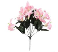 Pumixiy Artificial Lily Flower Spray with 10 Silk Heads and Plastic Stems, 45cm Long Decorative Bunch for Home and Wedding Arrangements(pink)