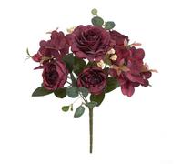 Pumixiy Autumn Style Artificial Peony and Hydrangea Bouquet - Elegant Fake Flowers for Wedding Centerpieces, Home Decorations and DIY(Red)