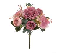 Pumixiy Autumn Style Artificial Peony and Hydrangea Bouquet - Elegant Fake Flowers for Wedding Centerpieces, Home Decorations and DIY(Deep Pink)