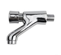 Pumixiy Brass Wall Mounted Self Closing Basin Tap Push Button Single Cold Water Faucet with Time Delay Function Chrome Bathroom Sink Mixer