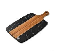 Pumixiy Faux Marble and Acacia Wood Cutting Board with Handle - Dual-For Chopping Board for Kitchen Use, Charcuterie, Cheese, and Bread Serving(black)