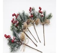 Pumixiy Gold Dust Glitter Christmas Butterfly Ornament 15cm PE Material Festive Decor for Tree Holiday Party Wedding Home Garden Display(12PCS-Green pine and red fruit)