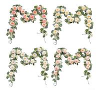 Pumixiy Hanging Artificial Flower Garland | Realistic Silk Roses and Leaves | 200cm Decorative Vine for Wedding Arch, Party, Garden | Easy Install Plastic(C)