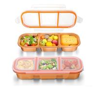 Pumixiy Leak-Proof Snack Box Stainless Steel - Reusable 3/2 Compartment Food Storage Container for Snacks, Sauces, and On-the-Go Meals(Orange three)