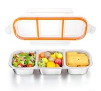 Pumixiy Leak-Proof Snack Box Stainless Steel - Reusable 3/2 Compartment Food Storage Container for Snacks, Sauces, and On-the-Go Meals(White three)
