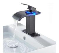 Pumixiy Led Bathroom Spout Faucet Having for Indicator Drain and Waterfall Sink Single Handle No Overflow Light Brass Construction Temperature Contemporary