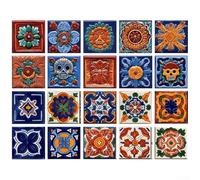 Pumixiy Peel and Mexican Tiles Decals 20-Piece Set, PVC Wall Sticker Backsplash with Assorted Colors for Home Improvement and Interior Design