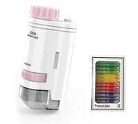 Pumixiy Pocket Microscope for Kids, Portable Handheld Microscope with LED Light, 200x Magnification and Phone Adapter, STEM Learning Science Toy for Children(Pink)